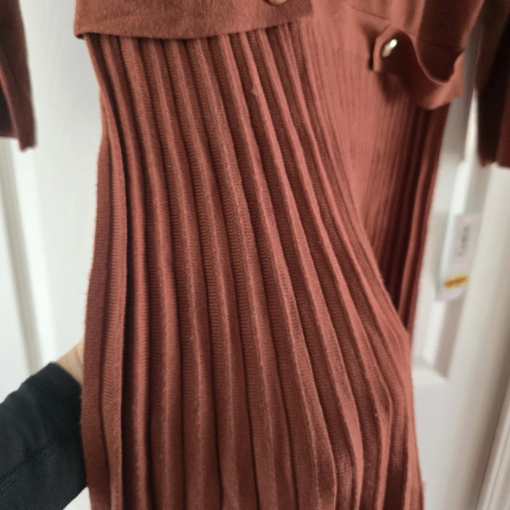 Nwt London Times Ribbed Pleated Belted Sweater Dress Size L Large